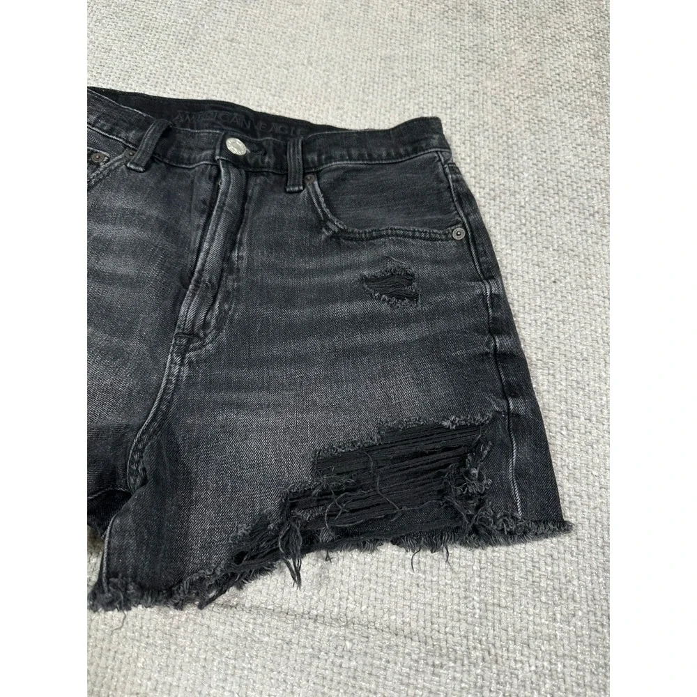 American Eagle Jean Shorts Womens‎ 6 Black Distressed Highest Rise 90s Boyfriend